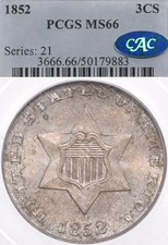 1852 3CS PCGS MS66 CAC Three Cent Silver Piece GEM Uncirculated picture