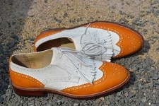 Custom Made Two Tone Leather Oxford Wingtip Brogue Lace Up Dress Fashion Shoes picture
