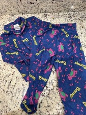 Rare Vintage 1992 Barney All-Over Print Flannel Pajama Set Kids 4T picture