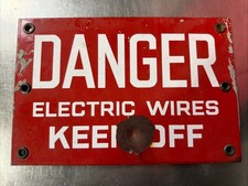 Vintage Porcelain DANGER HIGH VOLTAGE KEEP OFF Sign 8x12” Red White picture