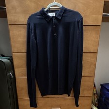 John Smedley Fine Merino Wool Navy Polo Shirt L L/S picture