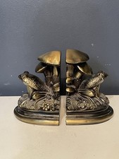 RARE Vintage S.C.C Frog & Mushroom Bookends Solid Brass-Tone Cast Metal Pair USA picture