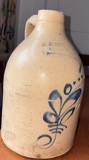 Antique E A Buck & Co Jug Stoneware 12” By 7” Boston Mass 1860 Cobalt Blue picture