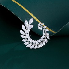 Lab-Created diamond Pin Leaf Brooch Women's 14K White Gold Plated Marquise cut picture