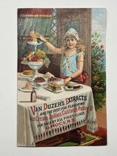 VICTORIAN TRADE CARD: 1880s - Van Duzer - Extracts - Desserts Girl - New York picture