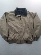 White Sierra Fleece Lined Bomber Jacket Mens Medium Tan Full Zip Graphic On Back picture