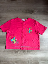 Vtg 90s Marisa Christina Cardigan Top XL Bright Pink Cotton Embroidered Bike picture