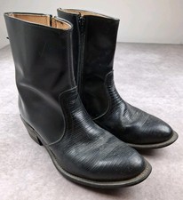 Vintage UFCW Boots Mens 9 EE Black Leather Iguana Cowboy Side Zip 1196 Made USA picture