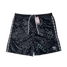 New Vintage Style Umbro Soccer Logo Checkered Athletic Shorts Grey Y2K Mens Sz S picture