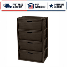 Sterilite Wide 4 Drawer Tower Plastic Storage Organizer Decorative Bins Brown picture