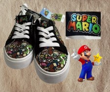 Nintendo Super Mario Bros Little BOY SIZE 4 Lace Up Low Top Shoes COLOR BLACK picture