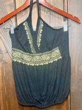 Vintage Freeway Halter Top Black & gold XXS Y2K 90s picture