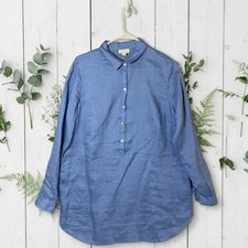 J Jill Love Linen Blue Collared Button Popover Shirt S Relaxed Coastal Beachy picture