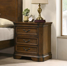 Round Hill Furniture 3-Drawer Wood Nightstand w/ Storage Brown Dark Wood B323N picture