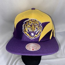 Men's Mitchell & Ness Purple/Gold LSU Tigers Sharktooth Snapback Hat Retro NEW picture