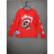 Stussy Skull 80 Graphic Long Sleeve T Shirt Red Mens Large RN-94974 picture