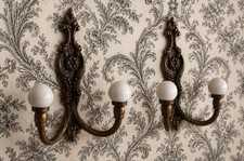 Pair Of Vintage Brass Wall Hooks W/ Porcelain Knobs Bronze Metal Wall Hook picture