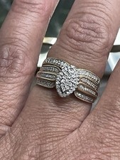 White Gold Diamond Engagement Ring and Wedding Band Set 10 Karat Gold Size 7 picture