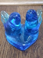 Vtg Leo Ward 1986 Bluebird Of Happiness Double Love Birds Glass Heart Base NOS picture