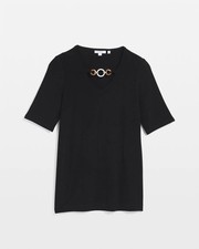 Chico's Travelers Black Chain Detail Elbow Sleeve Top Size 3 XL NWT $89.50 picture