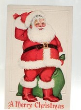 S39 Antique Postcard Christmas Santa Claus Merry Xmas Red Suit embossed Bag picture