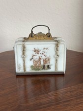 Antique Circa 1907 Milk Glass Candy Container Suitcase Souvenir Roosevelt Bears picture