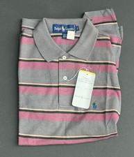 NWT Vintage Y2K Grey Stripe Ralph Lauren 100% cotton Polo Shirt – Youth L picture
