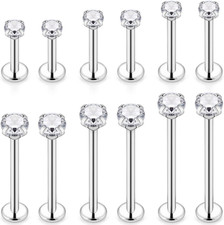 12Pcs 14G 16G Different Sizes Flat Back Stud Stainless Steel Labret Ashley Me... picture