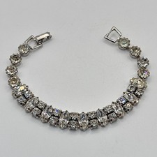 Vintage Weiss Bracelet Double Strand Clear Ice Rhinestones Silver Tone 6 3/4