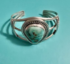 Vintage Southwestern Turquoise Cuff Bracelet – Rustic Silver-Tone Openwork picture