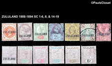 ZULULAND 1888-1894 SC 1-6, 8, & 14-19 QUEEN VICTORIA USED & MHR F/VF picture