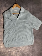 Zara Open Knit Polo Size M Light Blue Short Sleeve Collared Sweater picture