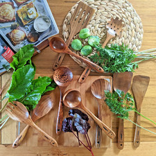Montuk 10 Pcs Natural Teak Wood Cooking Utensils Set For Kitchen, Spoon set. picture