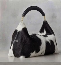 Black White Cowhide Slouchy Hobo Bag Hair On Hide Shoulder Purse Handbag Gift picture