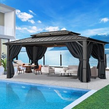10x15ft Hardtop Gazebo Outdoor Aluminum Hot Tub Gazebo with Curtains & Netting picture