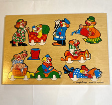 Simplex Toys Vintage Wooden Tray Puzzle Clowns & Circus Made in Holland picture