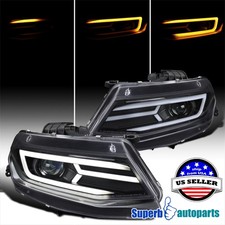 For 2016-2018 Chevy Camaro LED DRL Black Projector Headlights Sequential Signal picture