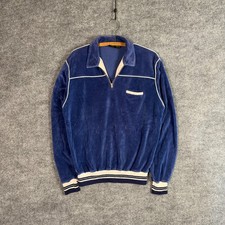 VTG 70s Velour Sweater Polo Mens XL Blue Track Top Talon 42 Sopranos Hip Hop 80s picture
