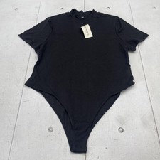 SHEIN Basics Bodysuit Womens 4XL Black Short Sleeve Mock Neck Stretch Basic picture