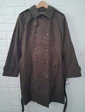 London Fog Belted Double Breasted Trench Coat Fatigue Green Womans Size XL New picture