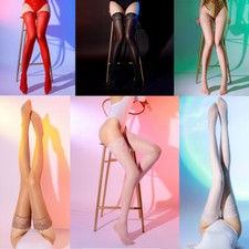 Womens Oil Shiny Glossy High Stockings Lace Silicone Stay Up Thigh-Highs Hosiery picture