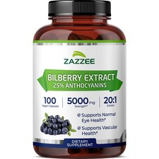 Zazzee Extra Strength Bilberry 20:1 Extract, 25% Anthocyanins, 5000 mg Strength picture
