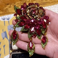 VINTAGE STYLE LARGE FLOWER BROOCH STUNNING SPARKLY CERISE PINK picture
