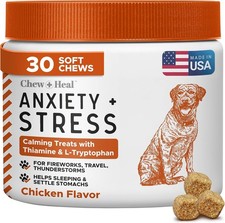 Chew + Heal Dog Calming Chews Anxiety Stress Relief 30 Chews Chicken Flavor NEW picture
