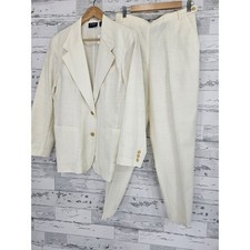 Liz Claiborne Lizsport Petite Linen Cotton Pant Suit Cream 2 Piece Set 14P L picture