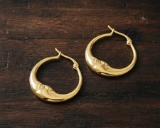 Anthropologie Moon Hoop Earrings Gold Face Boho Celestial Minimalist Sculptural picture