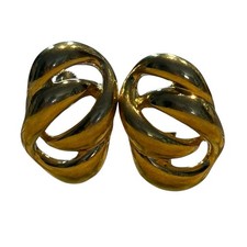 Vintage Napier Clip On Earrings Goldtone Chunky Retro 1980’s Boss Lady picture