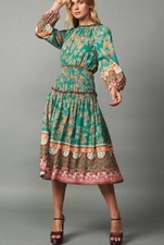 Anthropologie Current air LSLV smocked floral paisley print boho dress satin picture