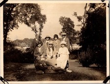 Vintage 1910s-20s Group Portrait Photo Elegant Men Women Outdoor Scene Matte picture