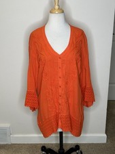 Gretty Zueger Boho Top Langenlook Orange Embroidered Tunic Size L picture